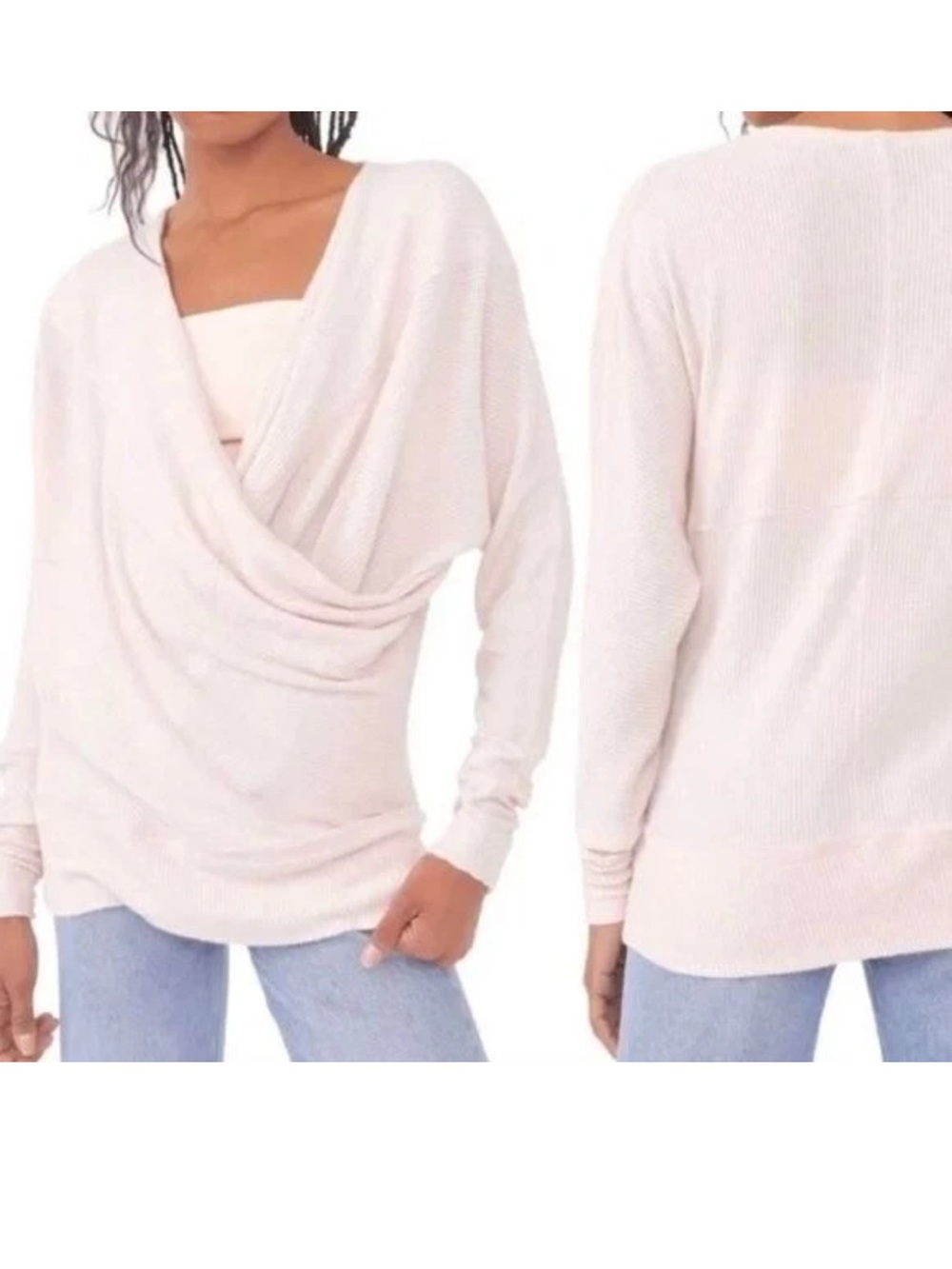 Free People Cozy with You in Champagne Draped Wrap-Front Sweater